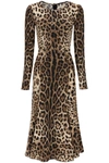 Dolce & Gabbana Leopard Print Long Sleeve Cady Midi Dress
