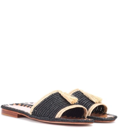 Carrie Forbes Adam Tassel-embellished Raffia Slides In Black