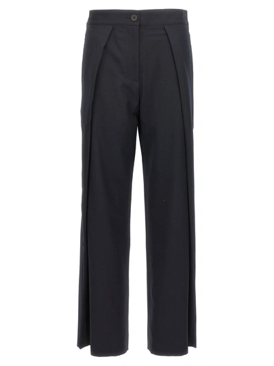 Studio Nicholson Pleated Cropped Wide-leg Cotton Trousers In Blue