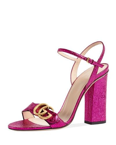 Gucci Marmont Metallic Leather Sandal In Pink