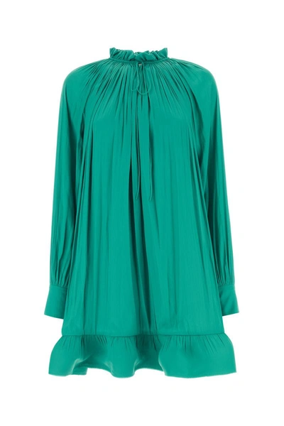 Lanvin Charmeuse Ruffle Detailed Mini Dress In Jade