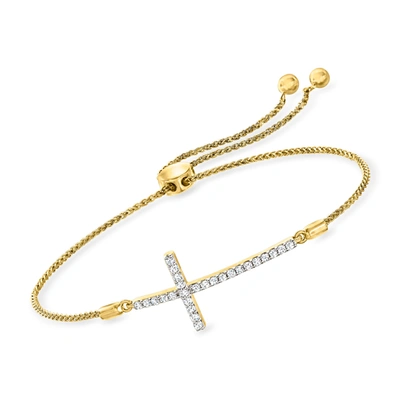 Ross-simons Diamond Cross Bolo Bracelet In 18kt Gold Over Sterling In Silver