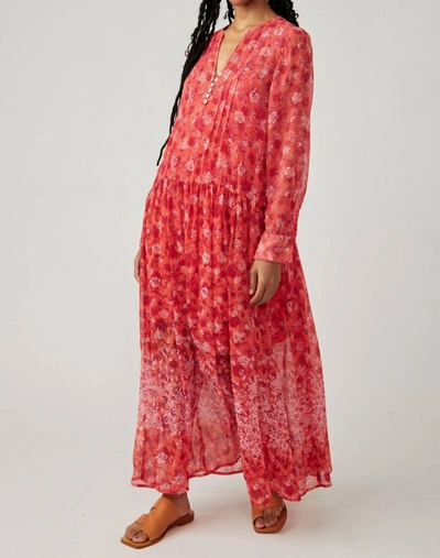 Free People See It Through Floral-print Chiffon Maxi Dress In Coral