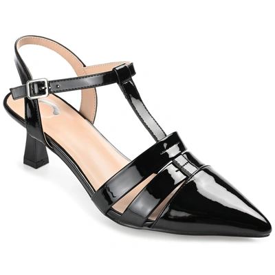 Journee Collection Women's Jazlynn T Strap Kitten Heel Dress Pumps In Black Patent