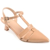 Journee Collection Women's Jazlynn T Strap Kitten Heel Dress Pumps In Tan Patent