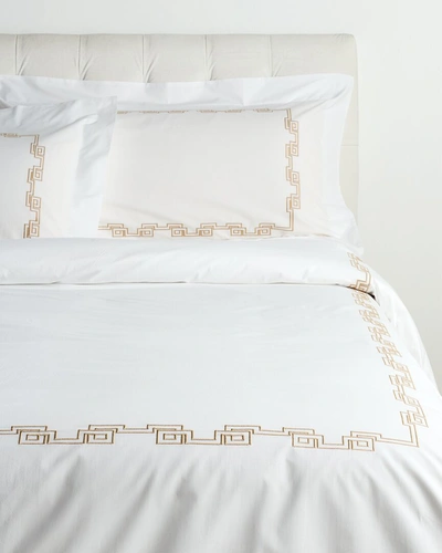 Dea Italian Linens Sinfonia Toscana Greek Embroidered Duvet Set In White