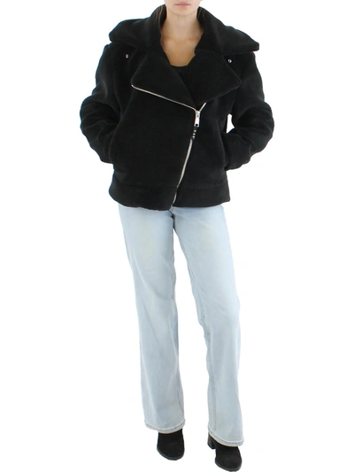 Rebecca Minkoff Aria Womens Hooded Outerwear Faux Fur Jacket In Black
