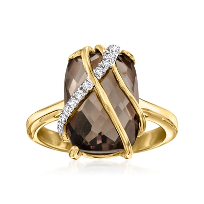 Ross-simons Smoky Quartz And . White Zircon Ring In 18kt Gold Over Sterling In Brown