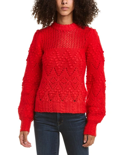 Nicholas Svana Pompom-embellished Brushed Pointelle-knit Sweater In Red
