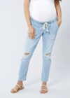 Ingrid & Isabel Distressed Drawstring Maternity Jeans In Blue