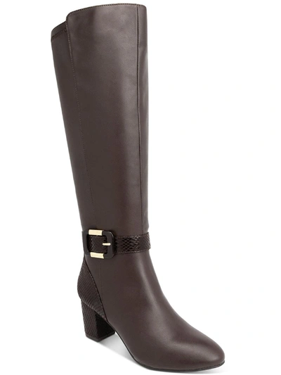Karen Scott Isabell Womens Faux Leather Embossed Knee-high Boots In Brown