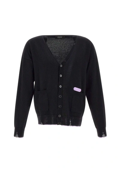 Dsquared2 Fluo Trim Wool And Cashmere Cardigan In Black
