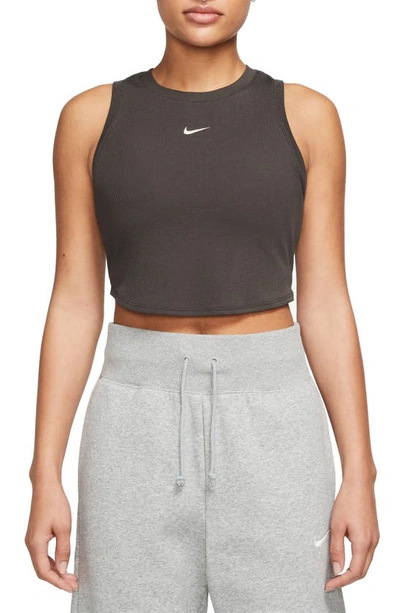 Nike Women's  Sportswear Chill Knit Tight Cropped Mini-rib Tank Top In Brown