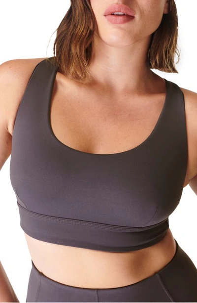 Sweaty Betty Super Soft Reversible Yoga Bra In Ubran Grey/navy Blue