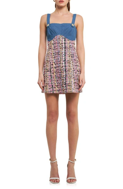 Endless Rose Women's Tweed Square Neck Dress In Pink Multi