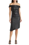 MILLY ALLY OFF THE SHOULDER FAUX LEATHER SHEATH DRESS