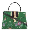 Gucci Sylvie Large Chain-embellished Jacquard And Leather Tote In Green
