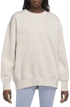Nike Mini Swoosh Oversized Fleece Sweatshirt In Light Orewood Brown-white