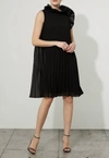 Joseph Ribkoff Rosette Sleeveless Multi Pleat Dress In Black In Black