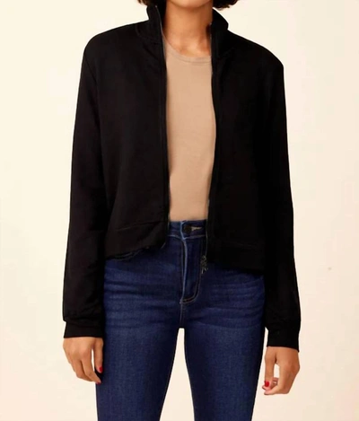 Majestic French Terry Zip Front Jacket In Noir In Black