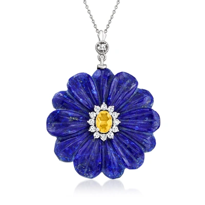 Ross-simons Lapis And . Citrine Flower Pendant Necklace With . White Topaz In Sterling Silver In Blue