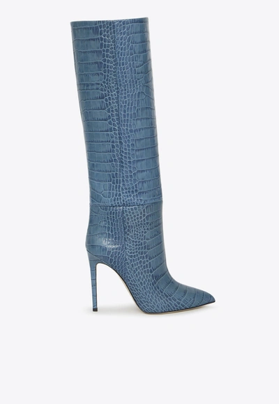 Paris Texas Croc-effect Leather Knee-high Boots In Blue