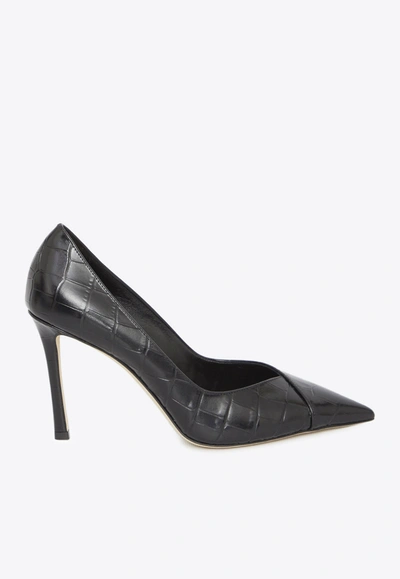 Jimmy Choo Cass 95 Pumps In Croc-embossed Leather In Black