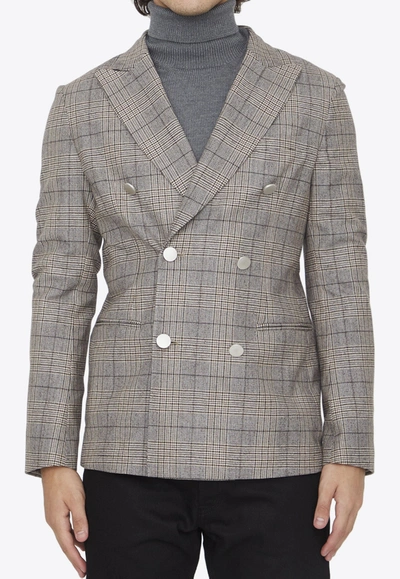 Tonello Checked Wool Blazer In Gray