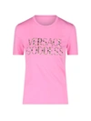 Versace Studded Logo Goddess T-shirt In Pink