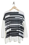 Go Couture Dolman Sleeve Asymmetrical Hem Pullover In Ivory/ Black Print 1