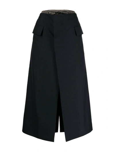 Sacai Suiting Mix Layered Midi Skirt In Blue