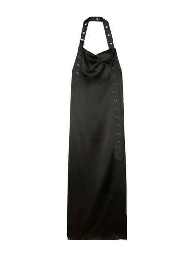Off-white Belt-detail Satin Maxi Dress In Black