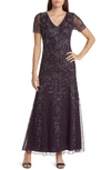 PISARRO NIGHTS BEADED CHIFFON GOWN