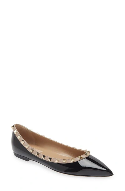 Valentino Garavani Rockstud Pointed Toe Ballerina Flat In Black