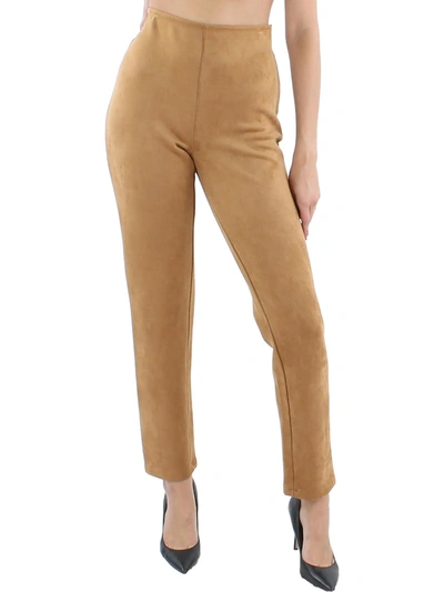 Basics Womens High Waist Suade Straight Leg Pants In Brown