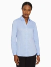 Jones New York Easy Care Button Up Long Sleeve Blouse In Blue