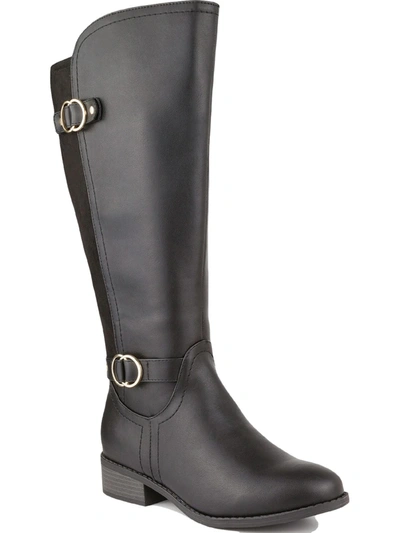 Karen Scott Leandraa Womens Extra Wide Calf Faux Leather Knee-high Boots In Black