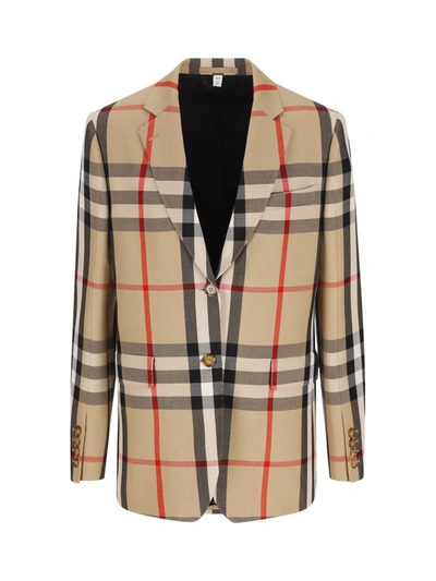 Burberry Check Wool Cotton Jacquard Tailored Jacket In Archive Beige