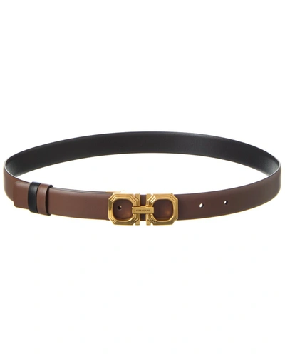 Ferragamo Gancini Reversible & Adjustable Leather Belt In Black