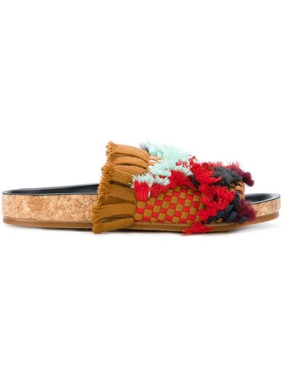 Chloé Kerenn Woven Fringe Slide Sandals, Tan In Multicolour