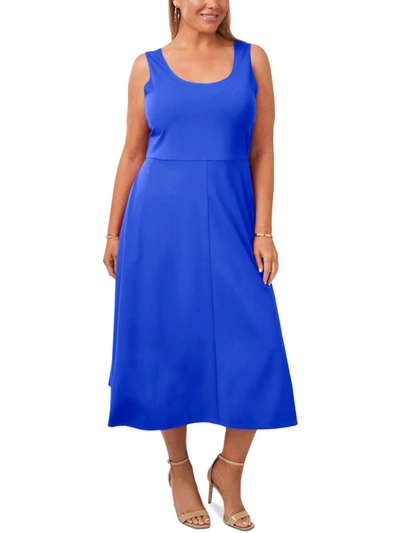 Msk Plus Womens Stretch Mid Calf Midi Dress In Blue