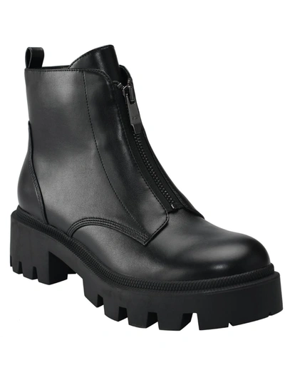 Marc Fisher Wippa Womens Leather Lugged Sole Ankle Boots In Black