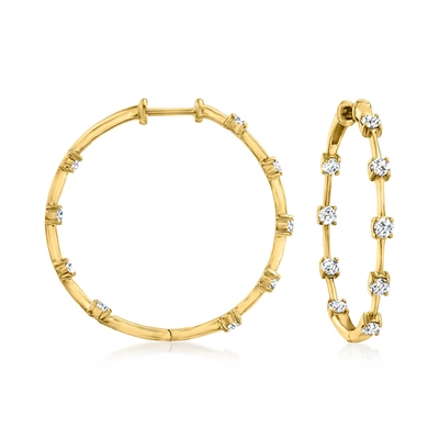 Ross-simons Diamond Inside-outside Hoop Earrings In 14kt Yellow Gold In Silver