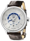 GV2 MEN'S GIROMONDO SILVER DIAL BROWN CALFSKIN LEATHER WATCH