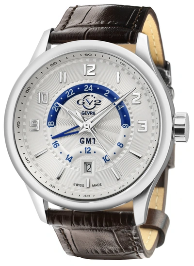 Gv2 Men's Giromondo Silver Dial Brown Calfskin Leather Watch In White