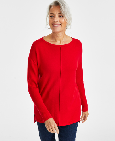 Style & Co Women's Seam-front Tunic Sweater, Created For Macy's In Tango Red