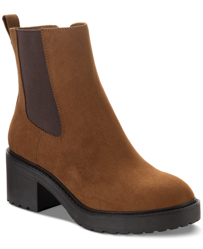 Style & Co Tashh Pull-on Gore Chelsea Booties, Created For Macy's In Rust Micro