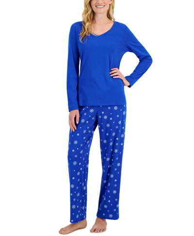 Charter Club Women's 2-pc. Cotton V-neck Packaged Pajama Set, Created For Macy's In Ditsy Snowflake