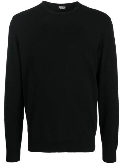Zegna Oasi Cashmere Knit Crewneck Sweater In Black