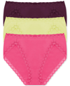 Natori Bliss French Cut Briefs 3 Pack Panty In Deep Plum/lime Cream/full Bloom